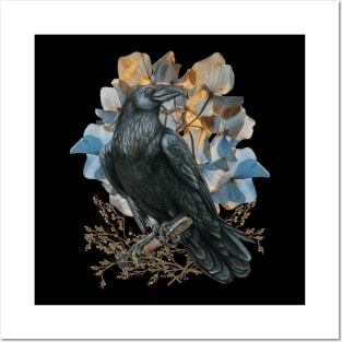 Whimsigoth Raven Pressed Flowers Soft Goth Design Posters and Art